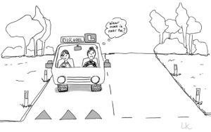 Leerling in lesauto die niet weet welke kant ze op moet rijden